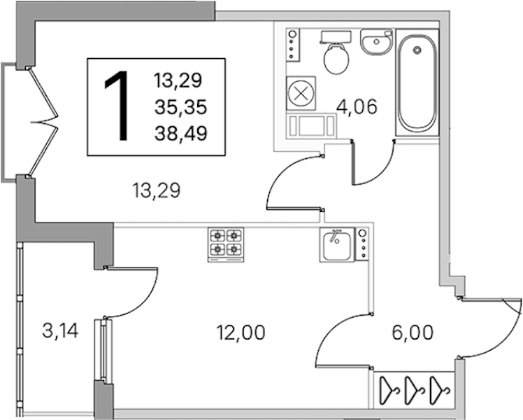 1-комнатная квартира 36.29 м², 4/4 эт., ЖК «Любоград в Стрельне»